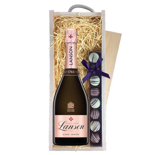 Lanson Le Rose Creation Champagne 75cl & Truffles, Wooden Box